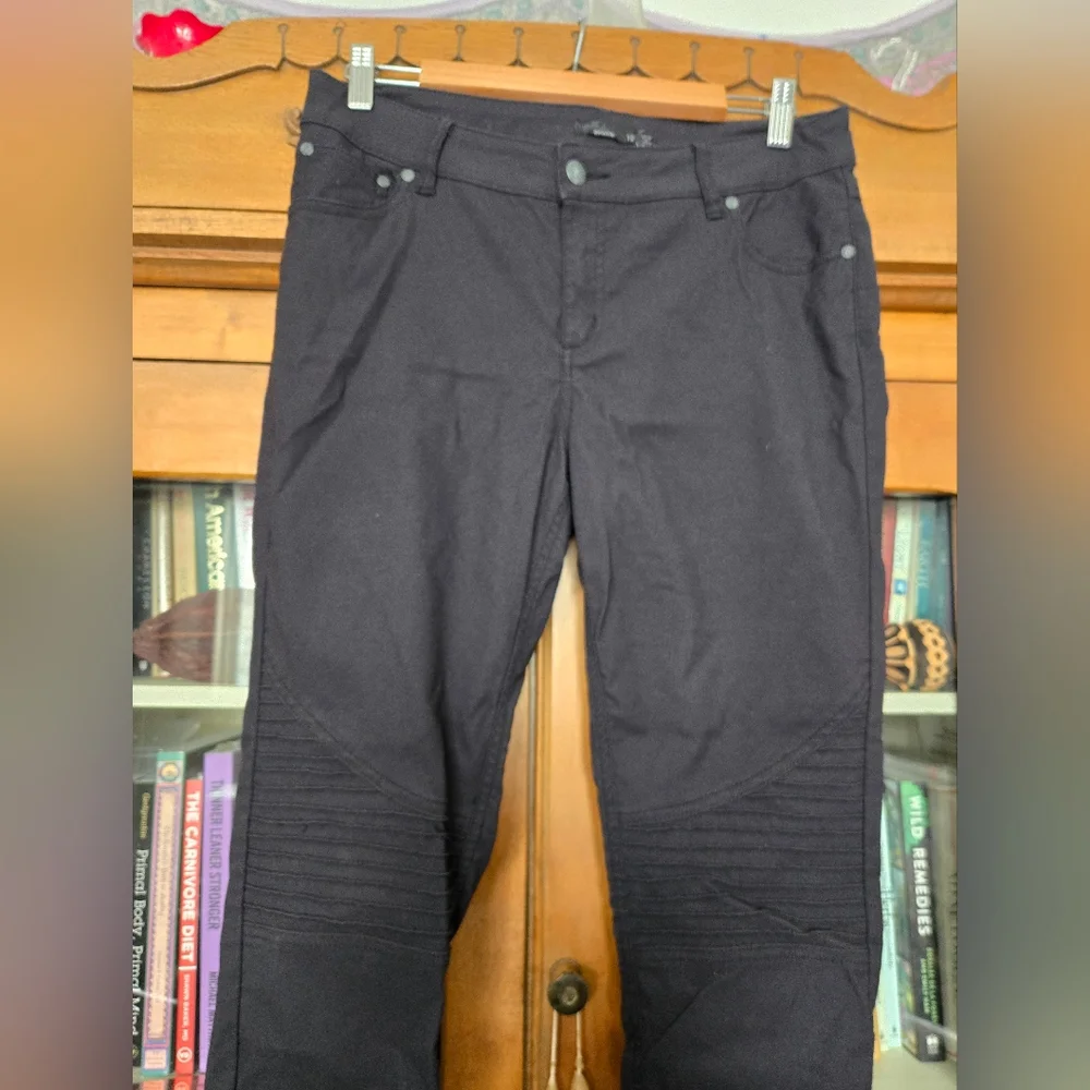 Prana "Brenna" Black Twill Moto Pants, Skinny Leg, Mid-Rise, Size 12 - Picture 3 of 7